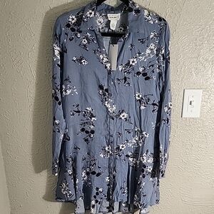 Blue Floral Long Sleeve Dress